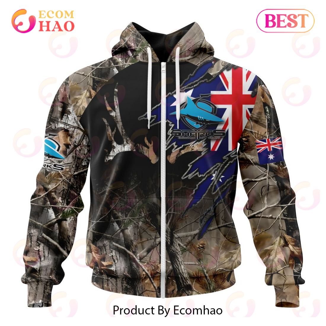 NRL Cronulla-Sutherland Sharks Special Camo Realtree Hunting 3D Hoodie