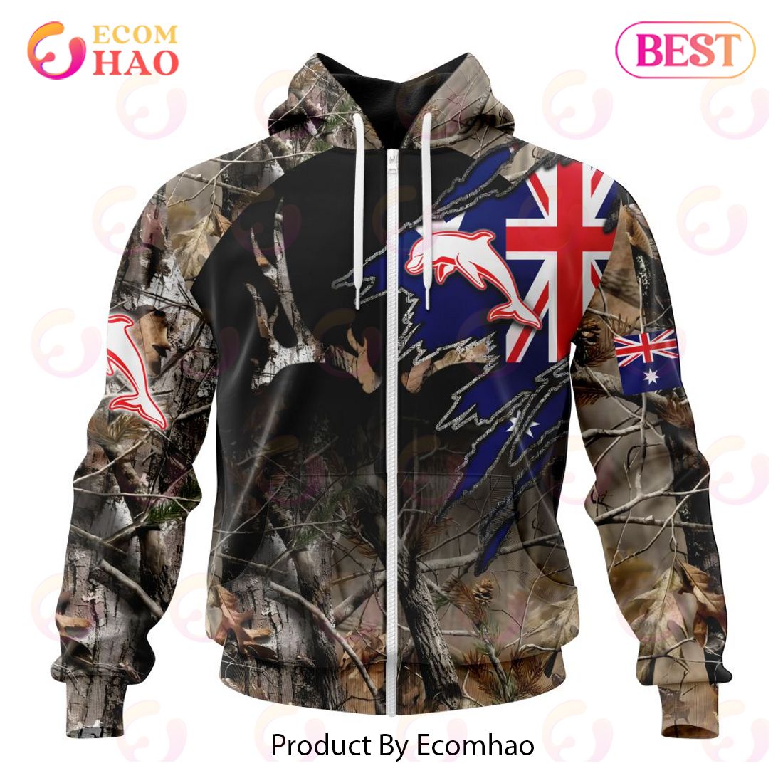 NRL Dolphins Special Camo Realtree Hunting 3D Hoodie