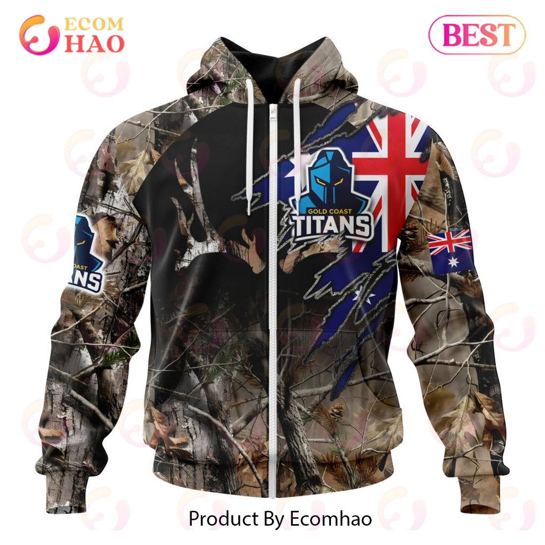 NRL Gold Coast Titans Special Camo Realtree Hunting 3D Hoodie