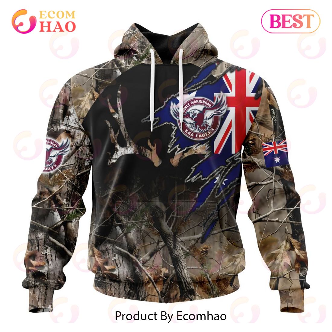 NRL Manly Warringah Sea Eagles Special Camo Realtree Hunting 3D Hoodie