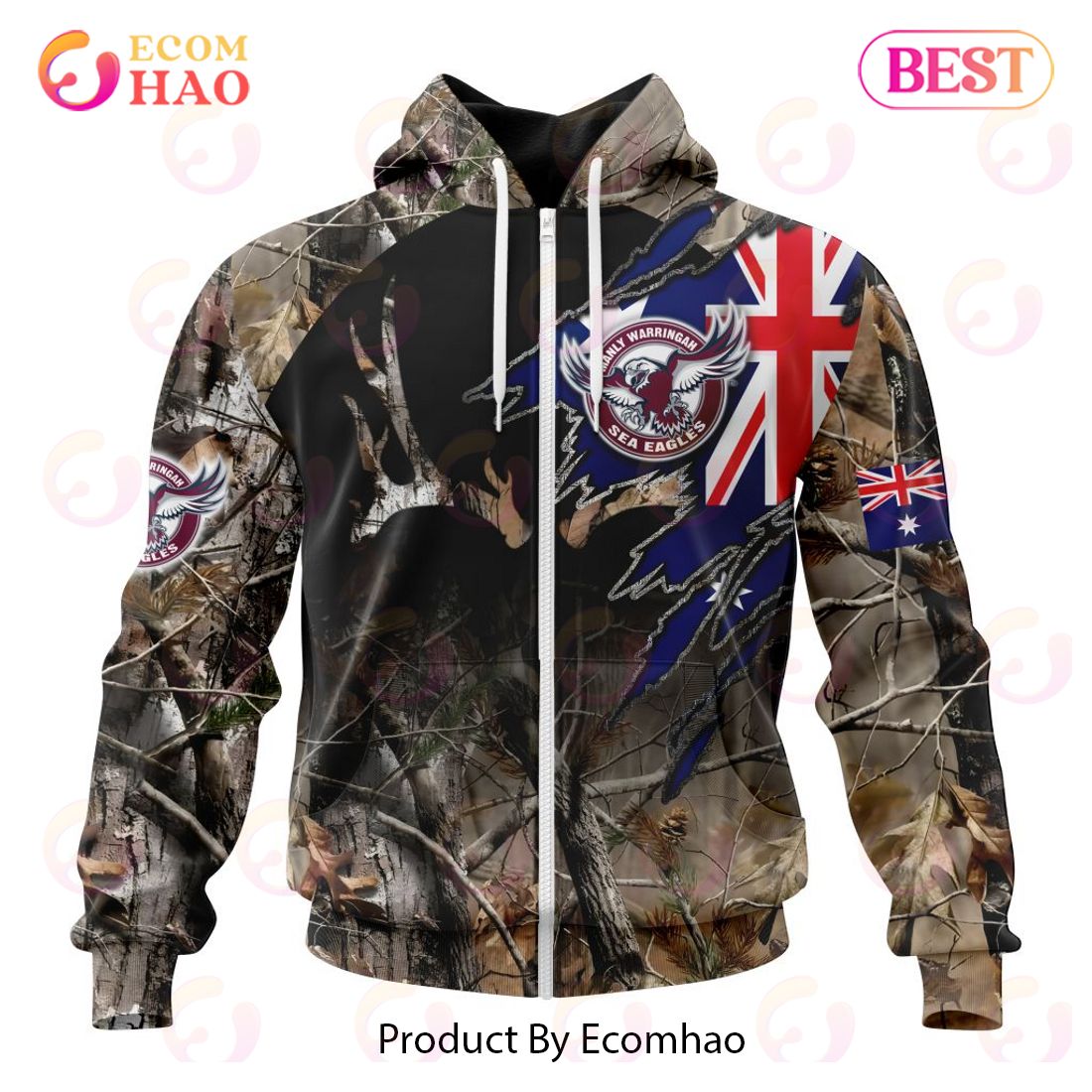 NRL Manly Warringah Sea Eagles Special Camo Realtree Hunting 3D Hoodie