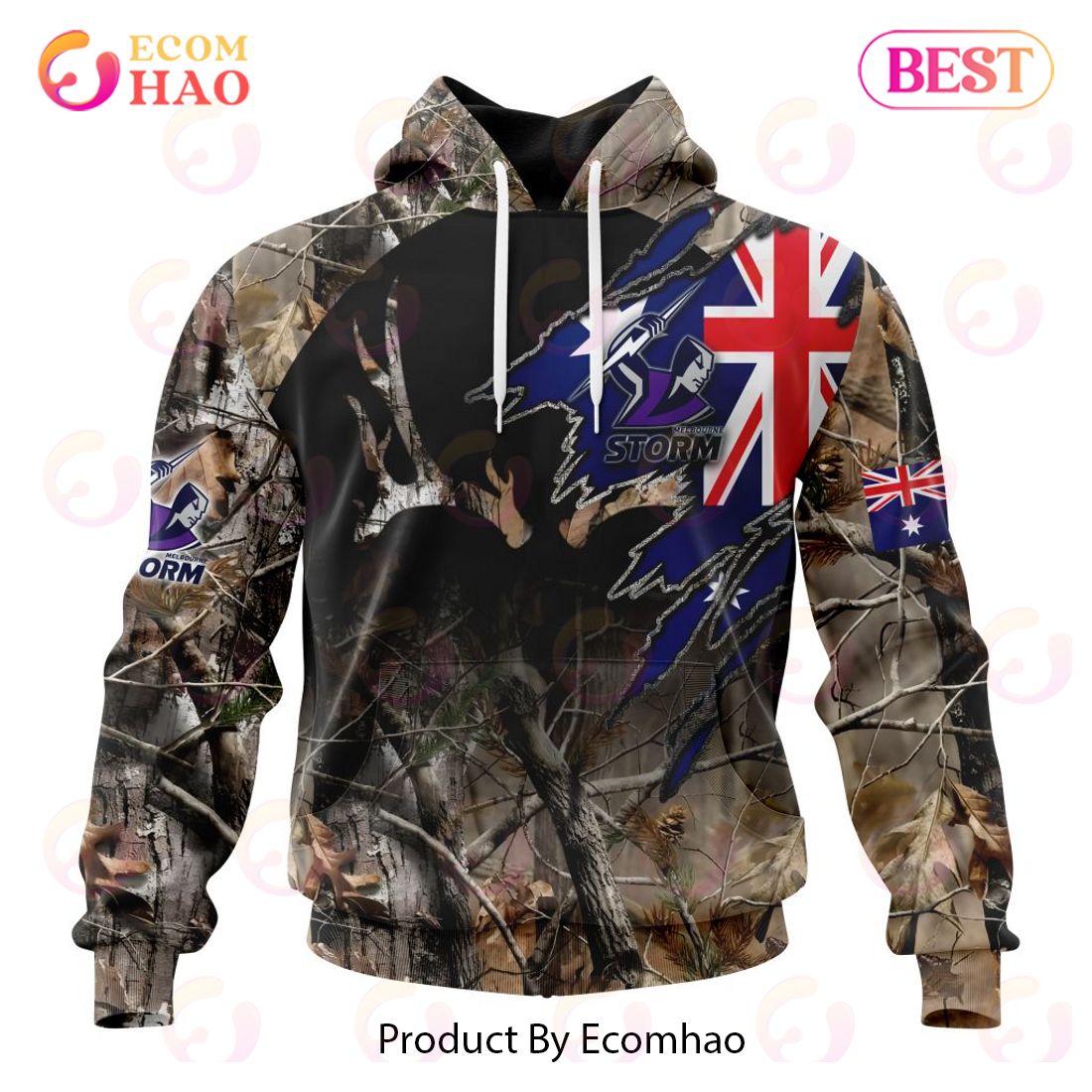 NRL Melbourne Storm Special Camo Realtree Hunting 3D Hoodie