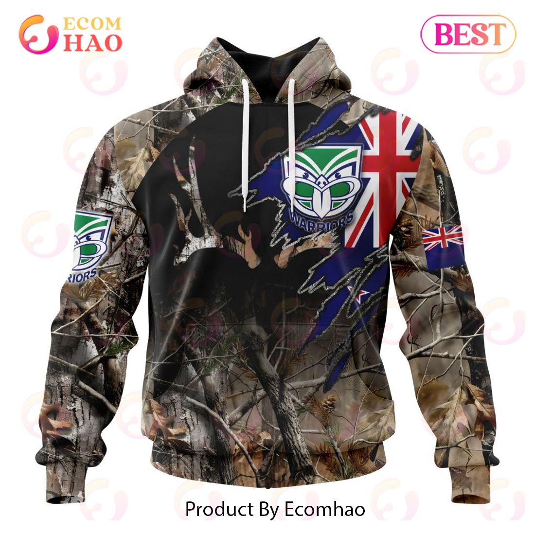 NRL New Zealand Warriors Special Camo Realtree Hunting 3D Hoodie