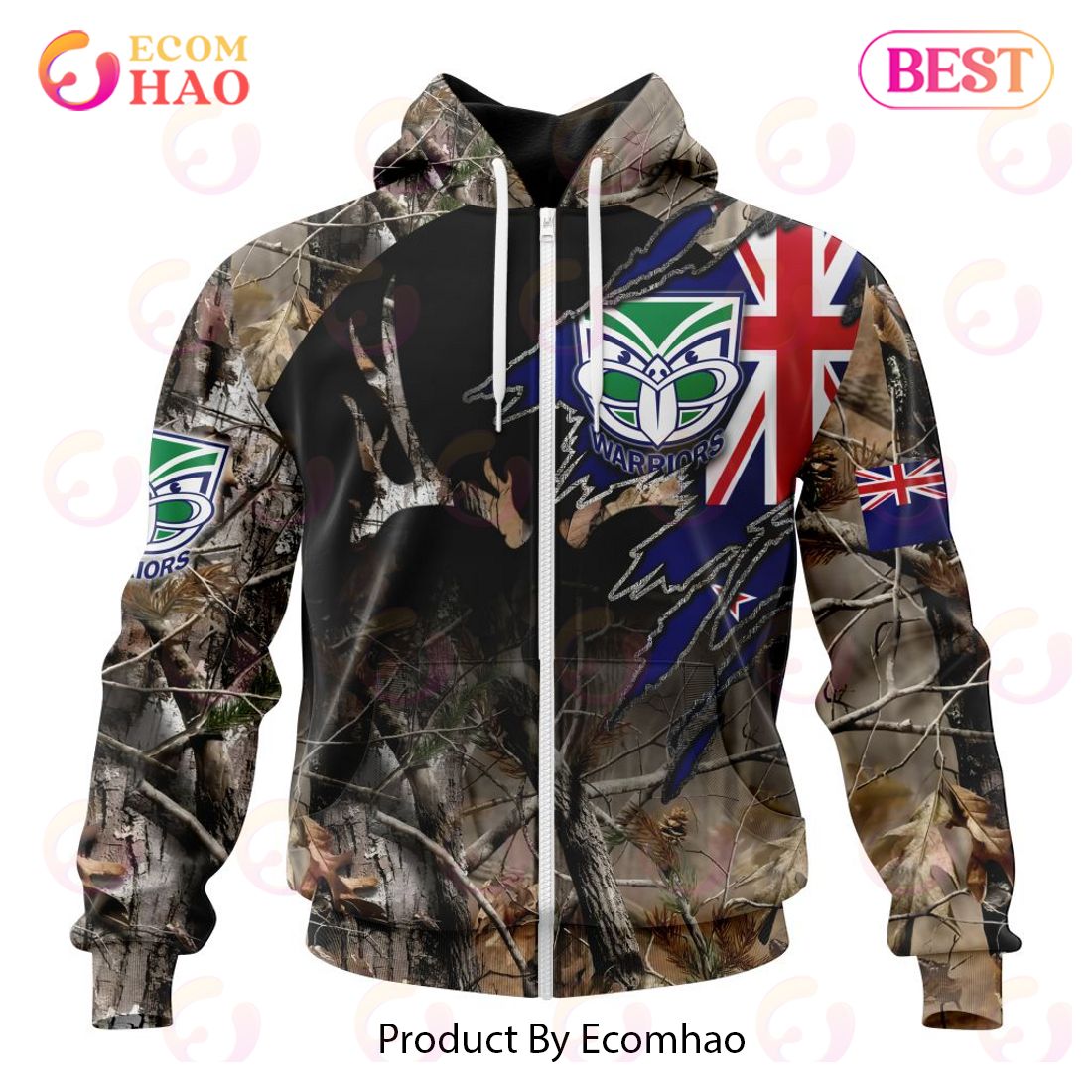 NRL New Zealand Warriors Special Camo Realtree Hunting 3D Hoodie