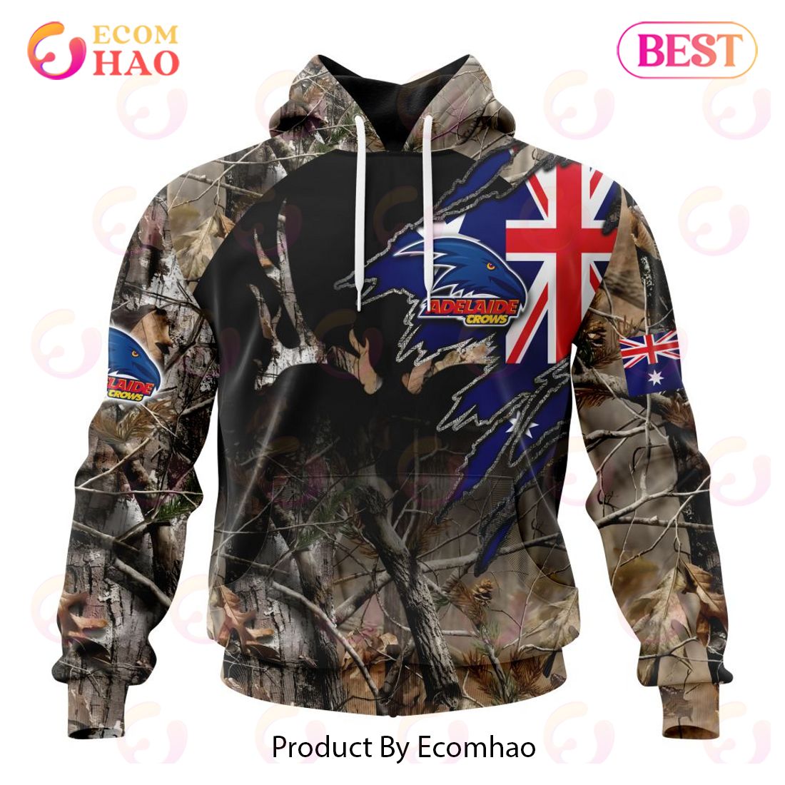 AFL Adelaide Crows Special Camo Realtree Hunting 3D Hoodie