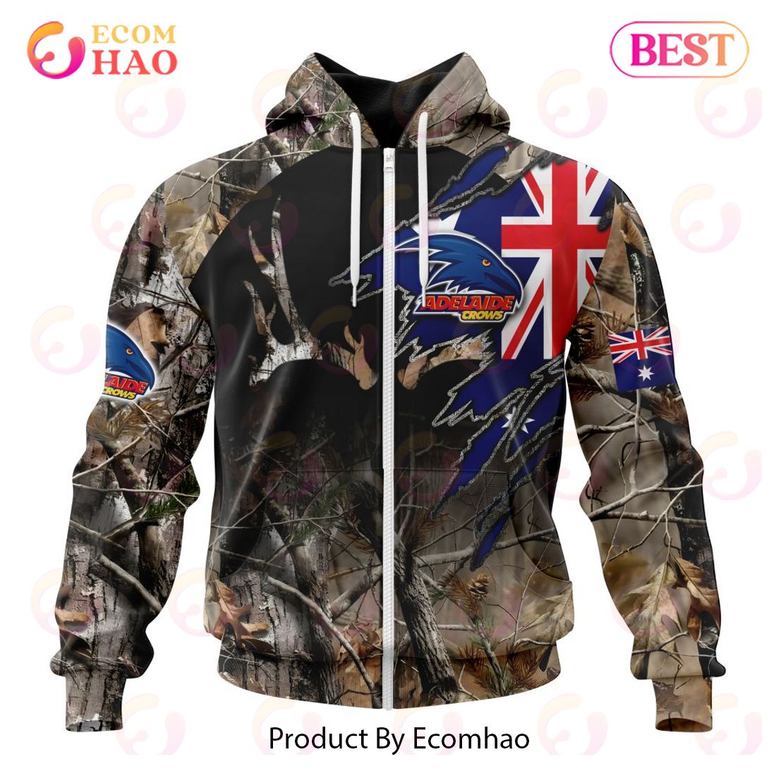 AFL Adelaide Crows Special Camo Realtree Hunting 3D Hoodie