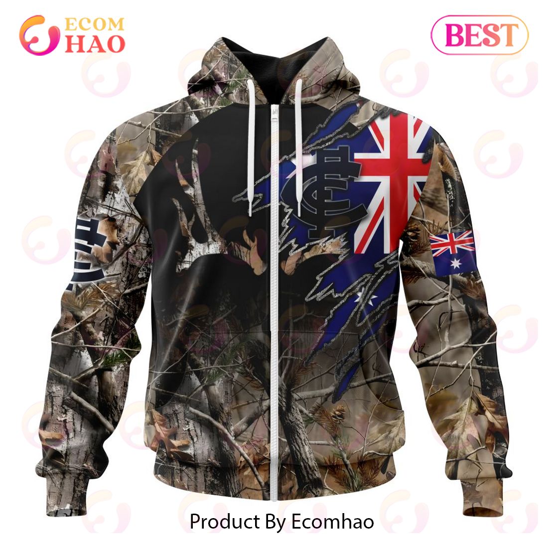 AFL Carlton Football Club Special Camo Realtree Hunting 3D Hoodie