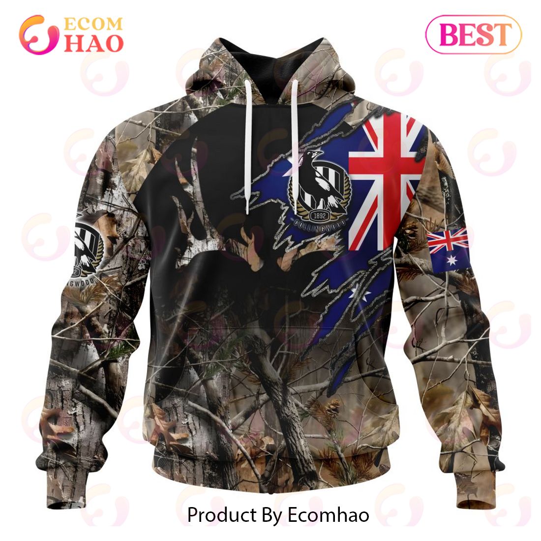 AFL Collingwood Football Club Special Camo Realtree Hunting 3D Hoodie