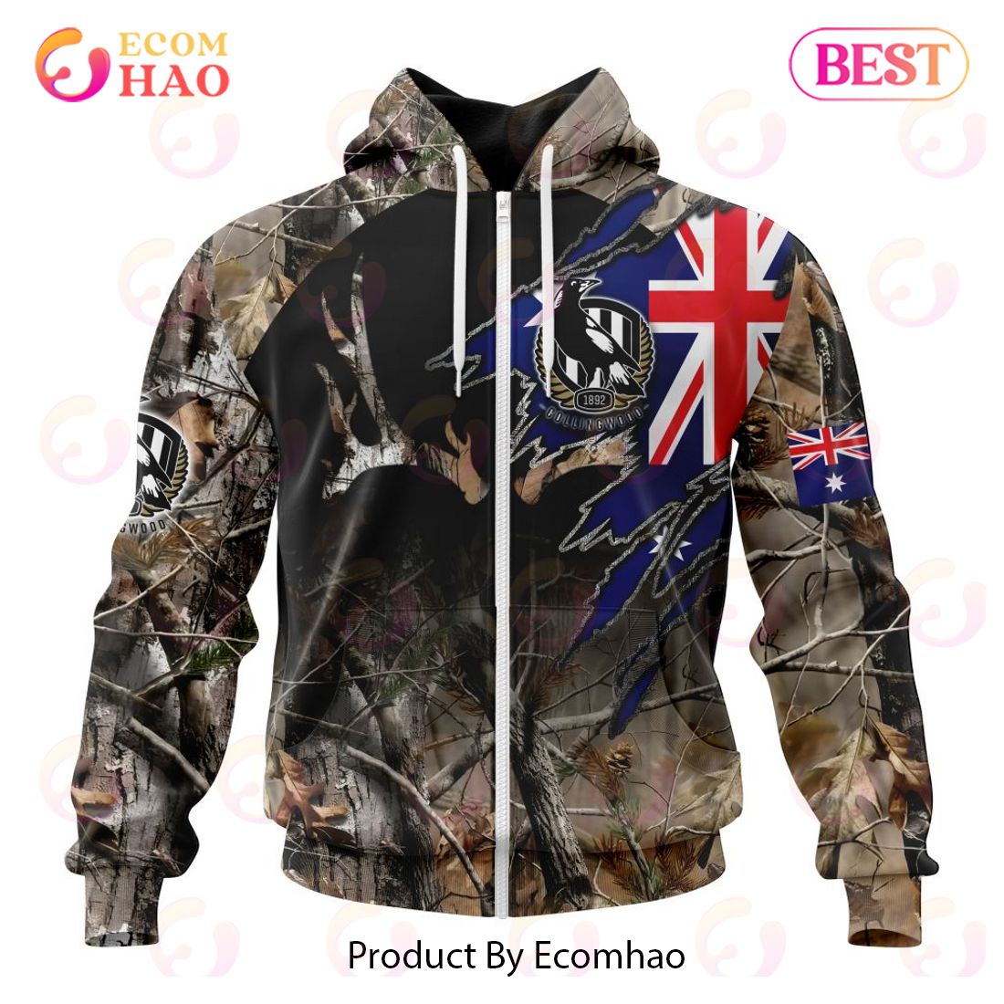 AFL Collingwood Football Club Special Camo Realtree Hunting 3D Hoodie