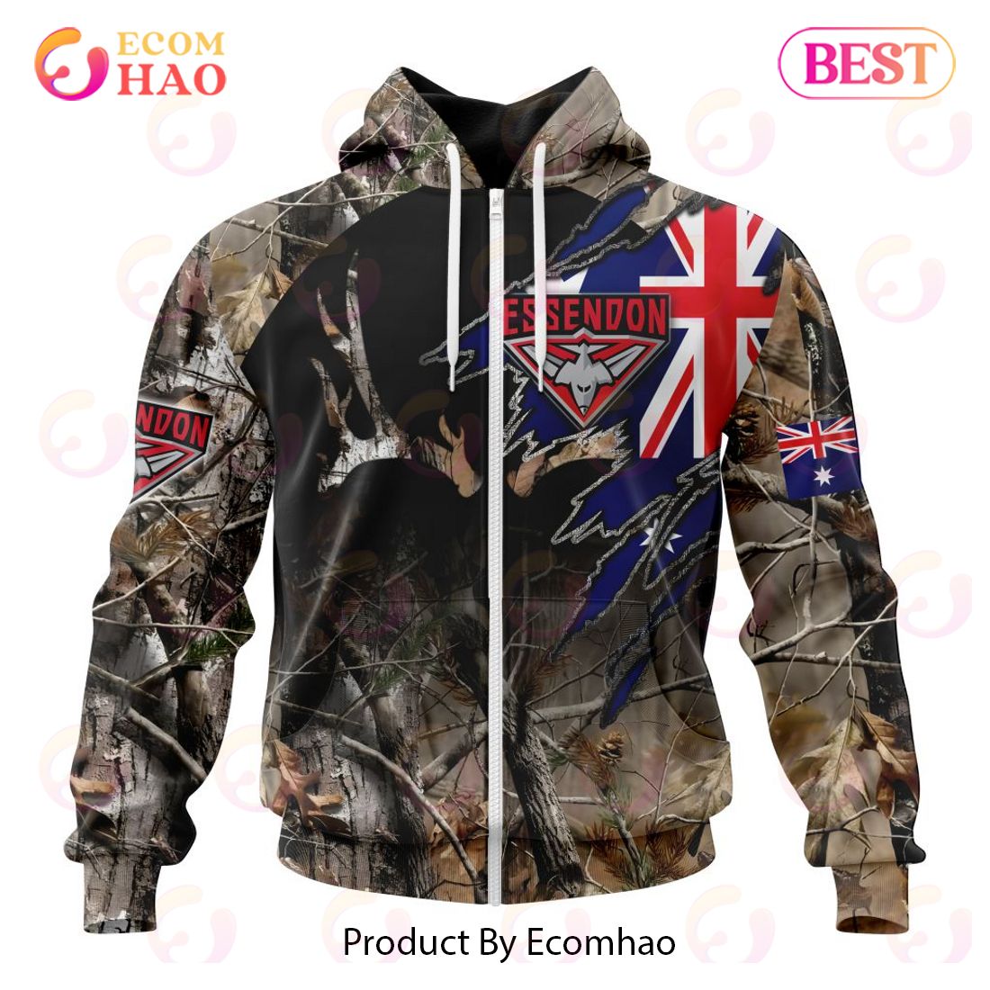 AFL Essendon Football Club Special Camo Realtree Hunting 3D Hoodie