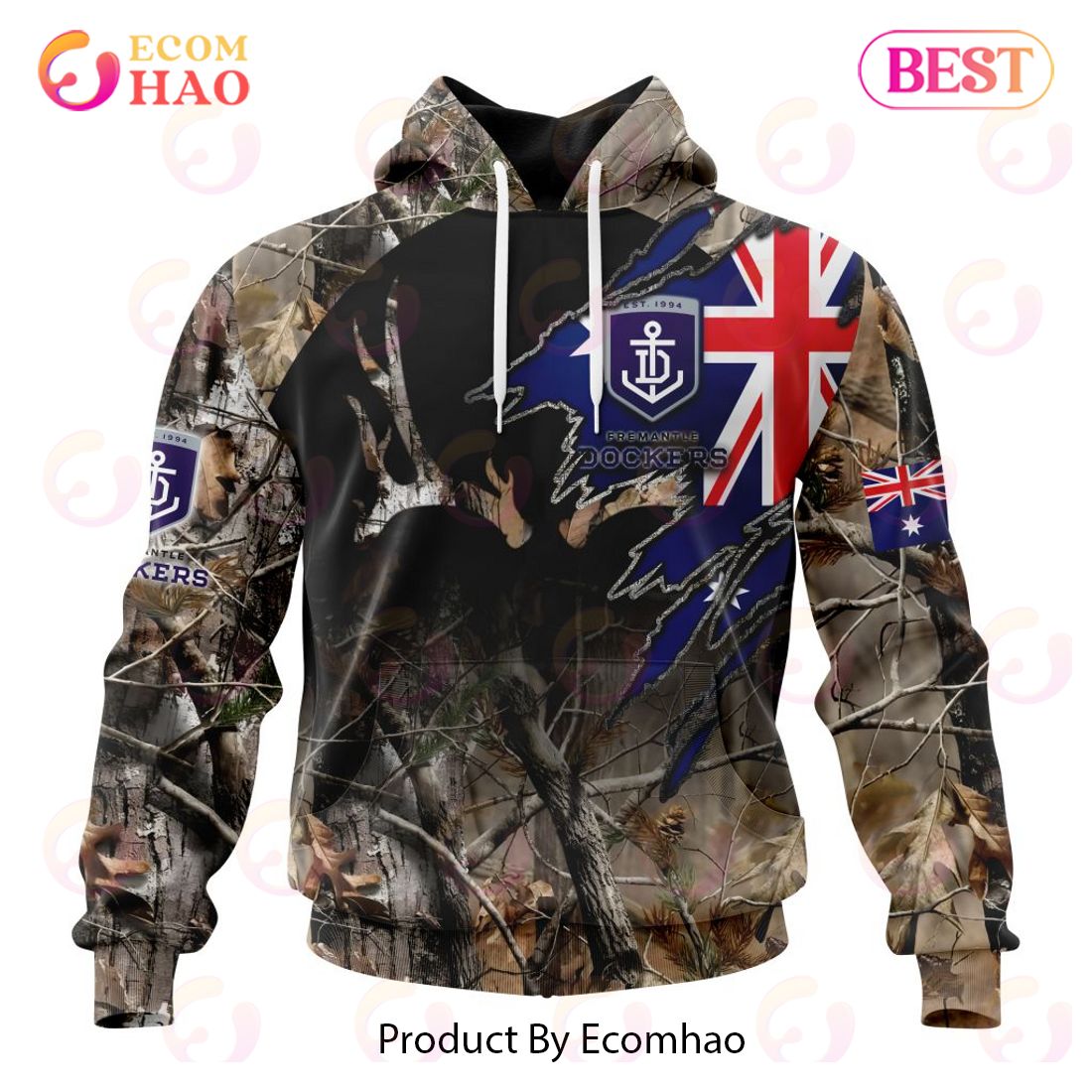 AFL Fremantle Dockers Special Camo Realtree Hunting 3D Hoodie