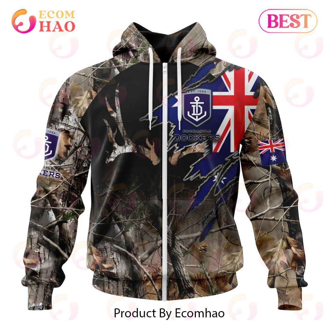 AFL Fremantle Dockers Special Camo Realtree Hunting 3D Hoodie