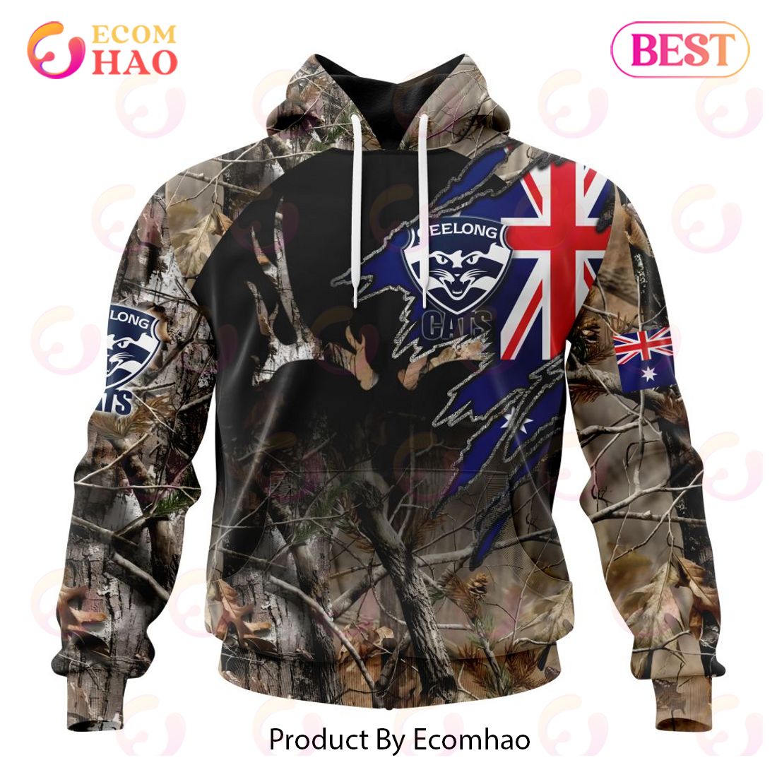 AFL Geelong Cats Special Camo Realtree Hunting 3D Hoodie