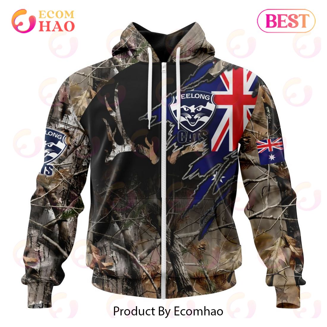 AFL Geelong Cats Special Camo Realtree Hunting 3D Hoodie