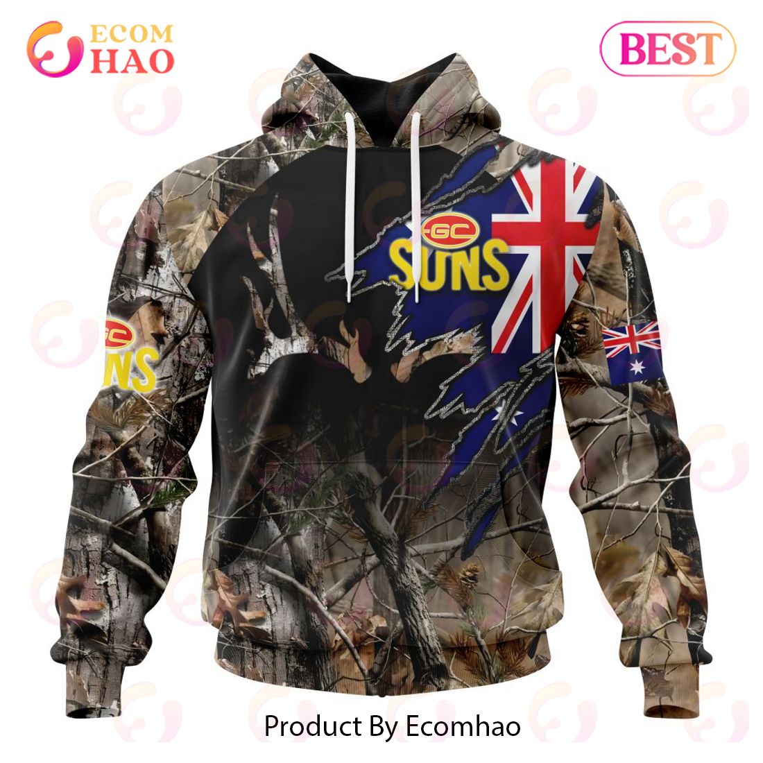 AFL Gold Coast Suns Special Camo Realtree Hunting 3D Hoodie