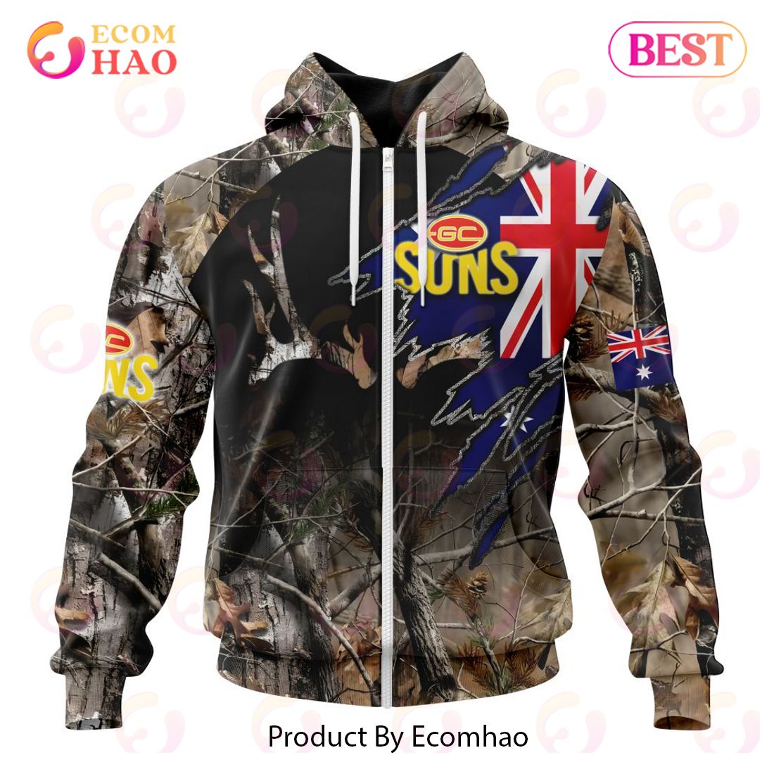 AFL Gold Coast Suns Special Camo Realtree Hunting 3D Hoodie