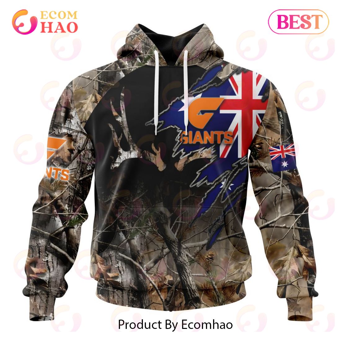 AFL Greater Western Sydney Giants Special Camo Realtree Hunting 3D Hoodie