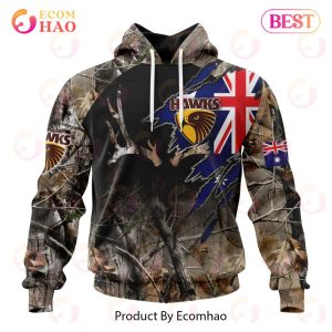 AFL Hawthorn Football Club Special Camo Realtree Hunting 3D Hoodie