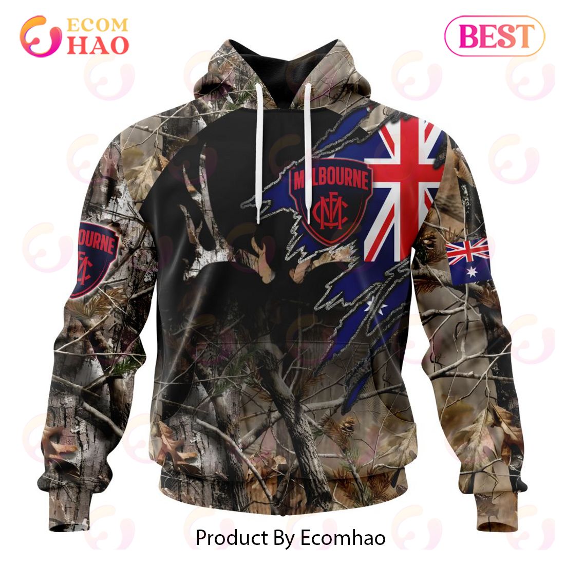 AFL Melbourne Football Club Special Camo Realtree Hunting 3D Hoodie