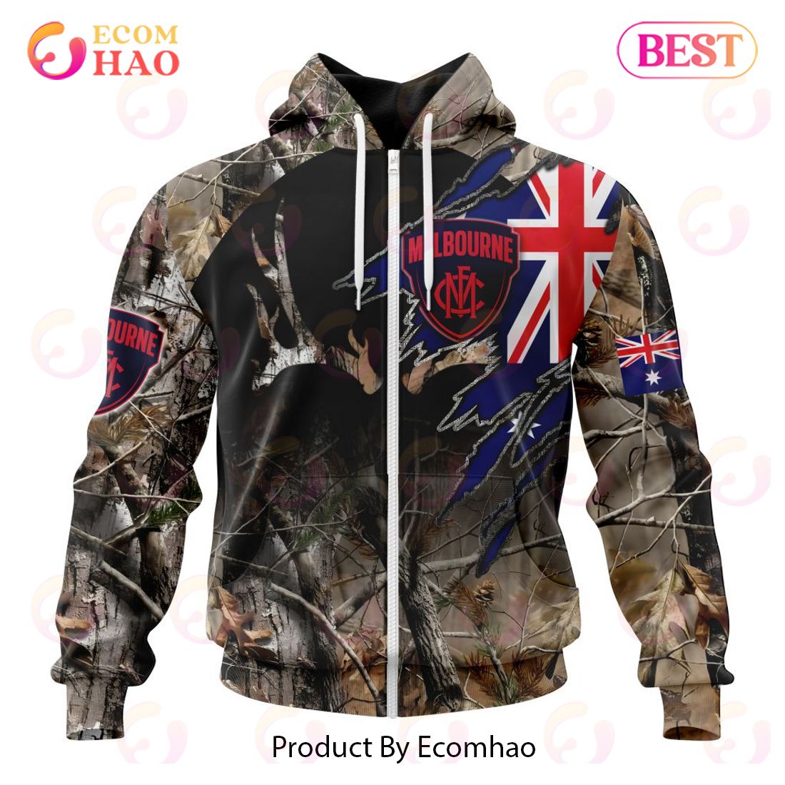 AFL Melbourne Football Club Special Camo Realtree Hunting 3D Hoodie