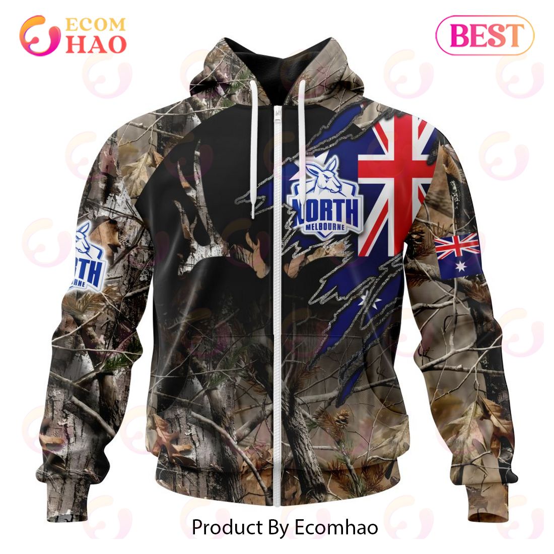 AFL North Melbourne Football Club Special Camo Realtree Hunting 3D Hoodie