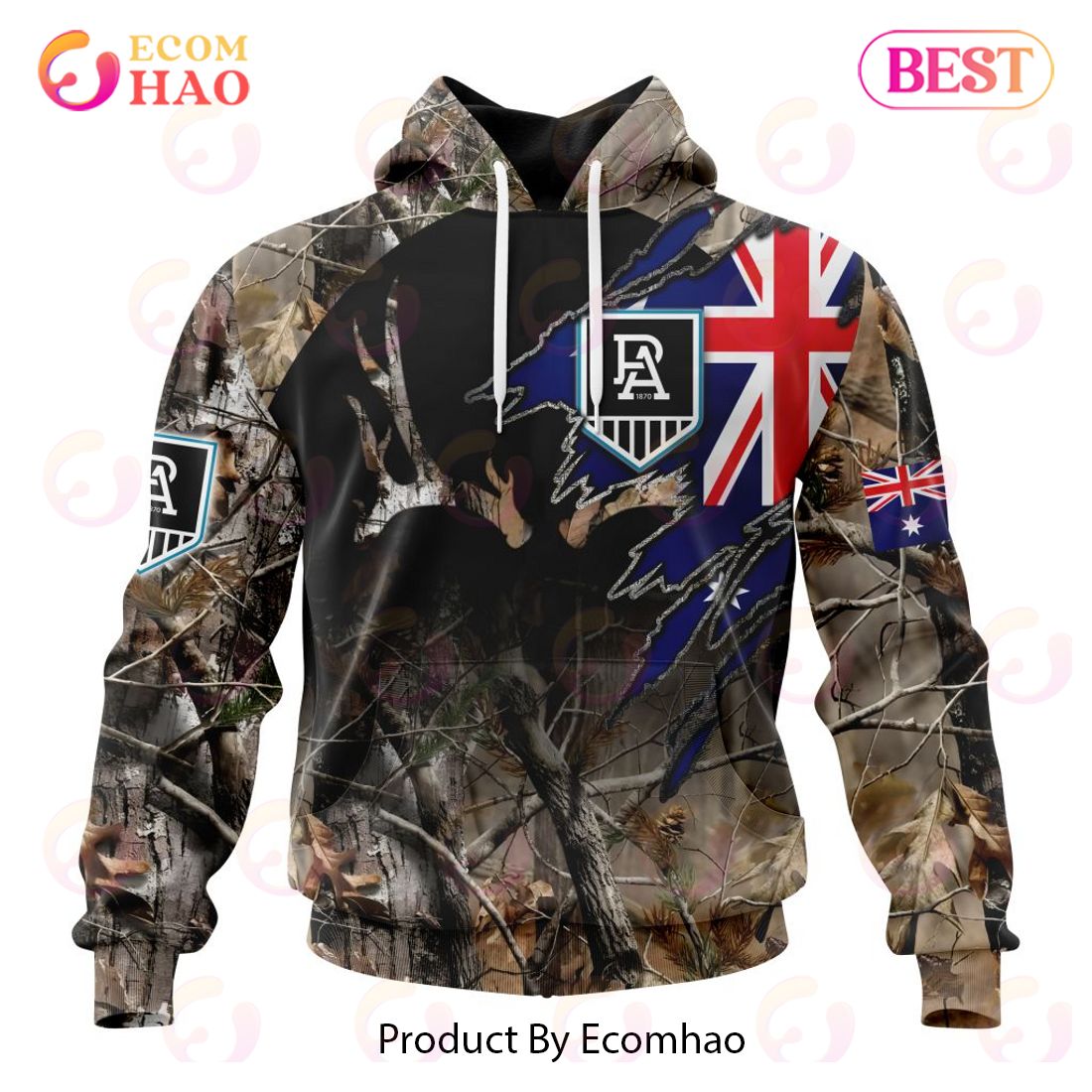 AFL Port Adelaide Football Club Special Camo Realtree Hunting 3D Hoodie