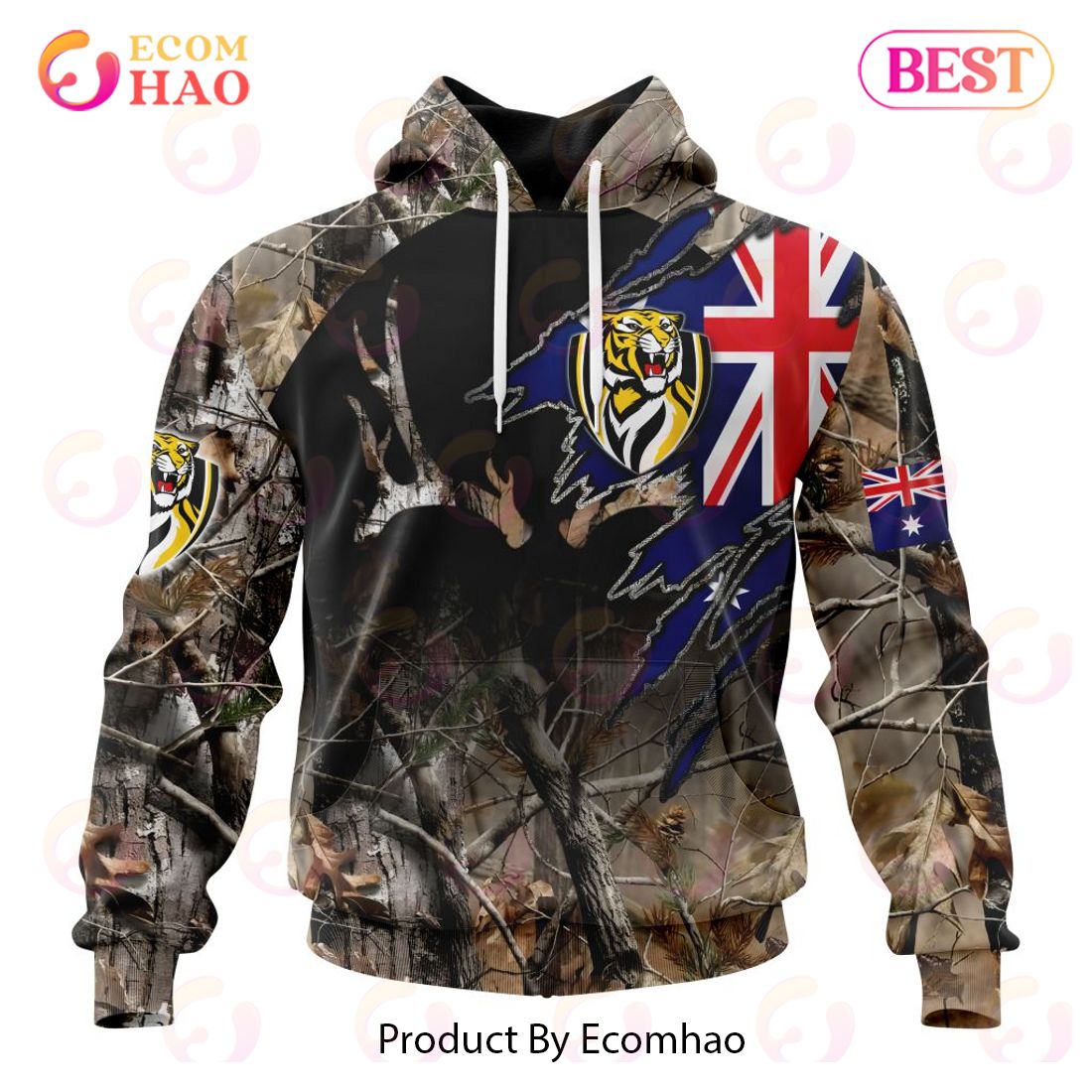 AFL Richmond Tigers Special Camo Realtree Hunting 3D Hoodie