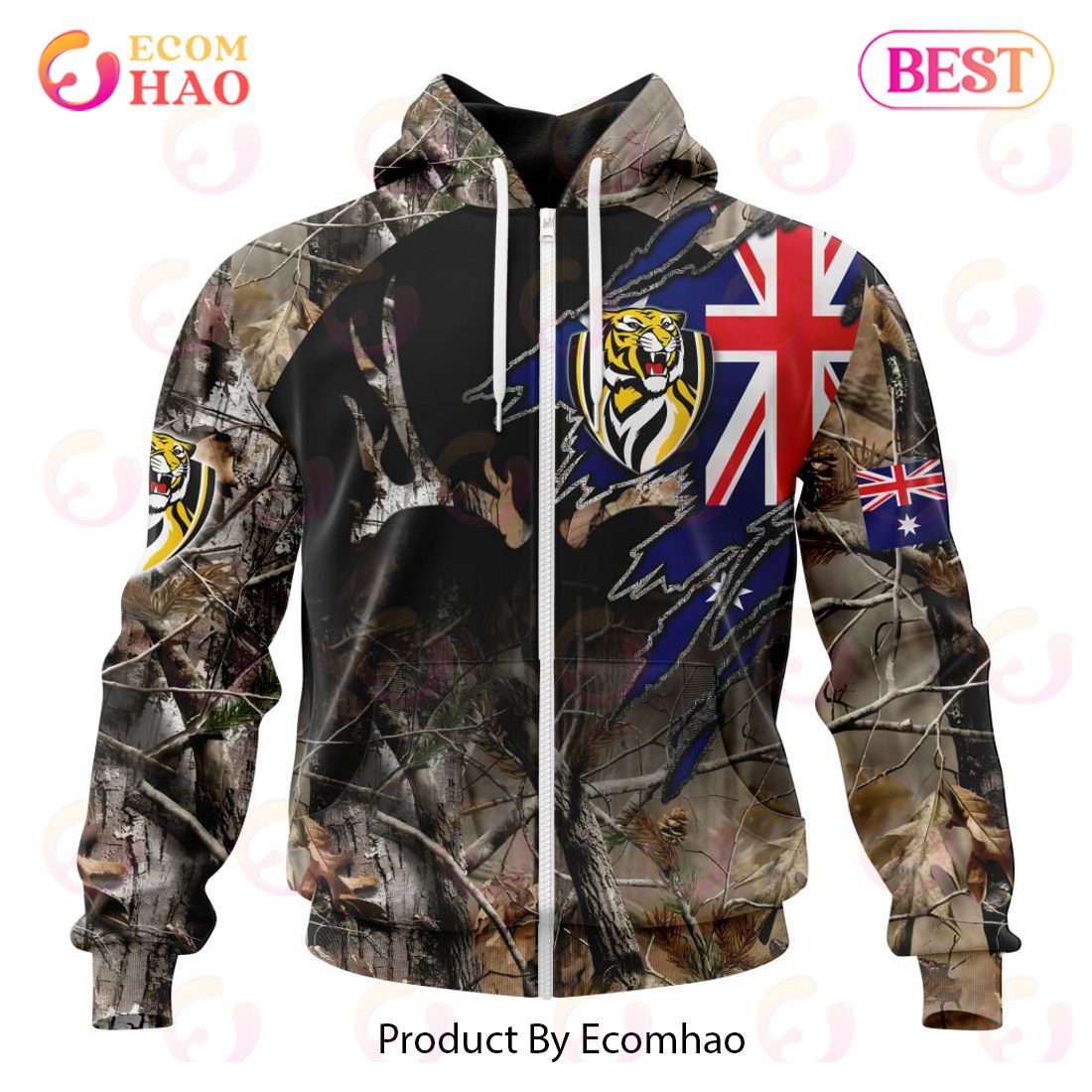 AFL Richmond Tigers Special Camo Realtree Hunting 3D Hoodie