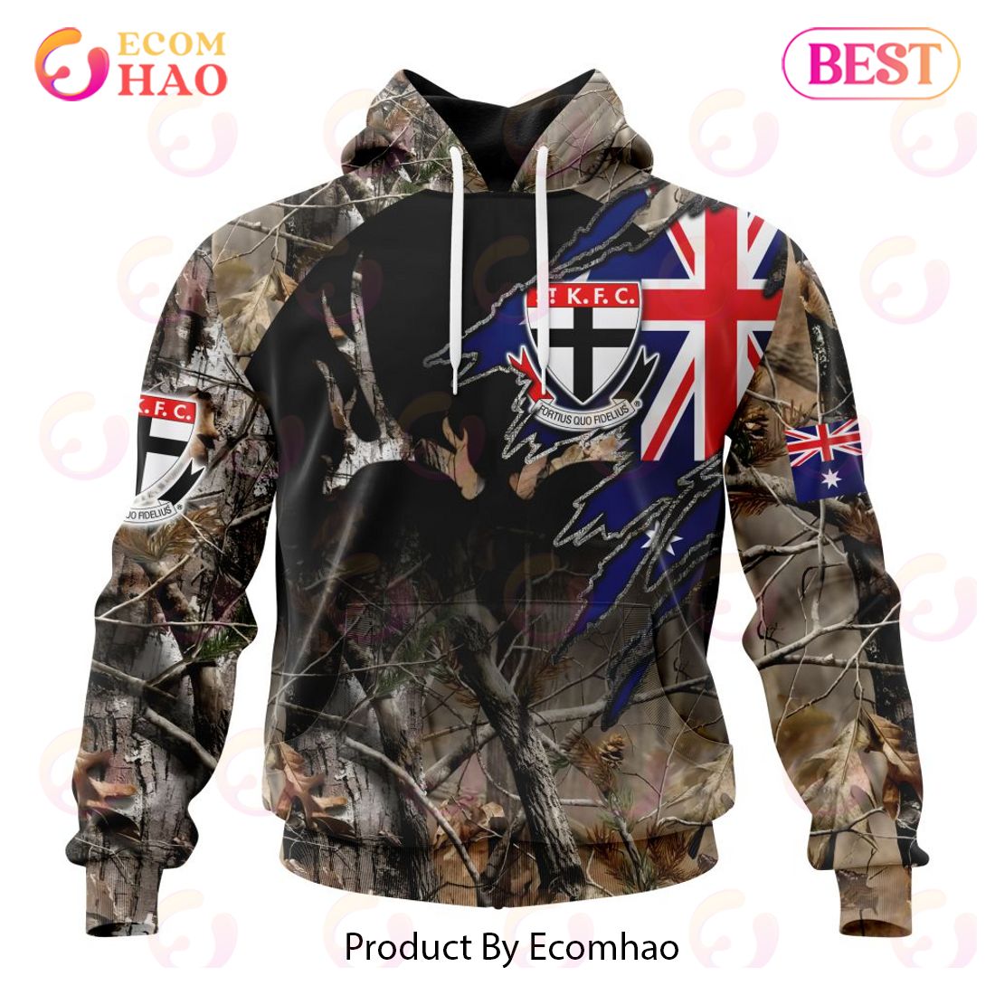 AFL St Kilda Football Club Special Camo Realtree Hunting 3D Hoodie