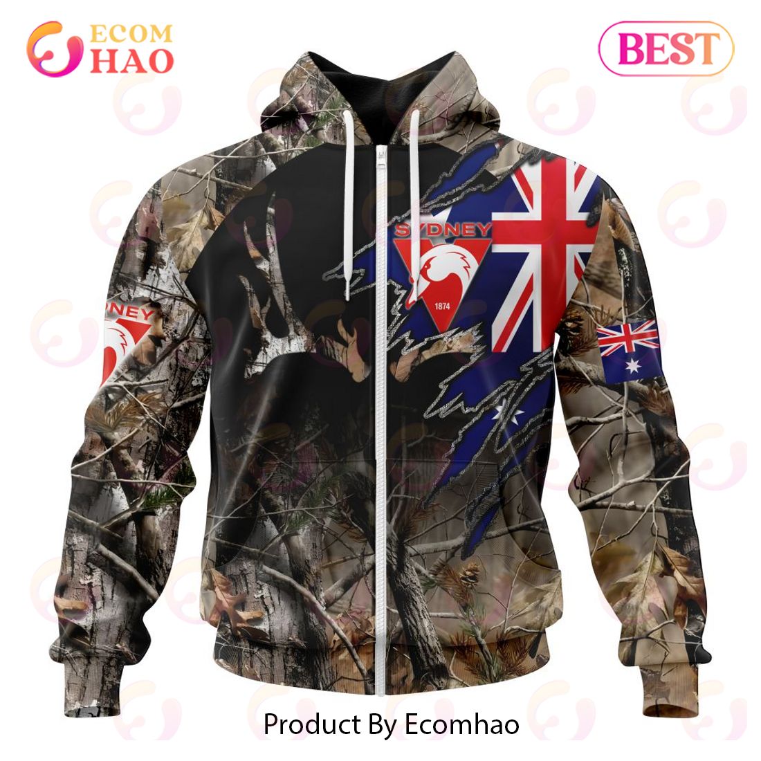 AFL Sydney Swans Special Camo Realtree Hunting 3D Hoodie