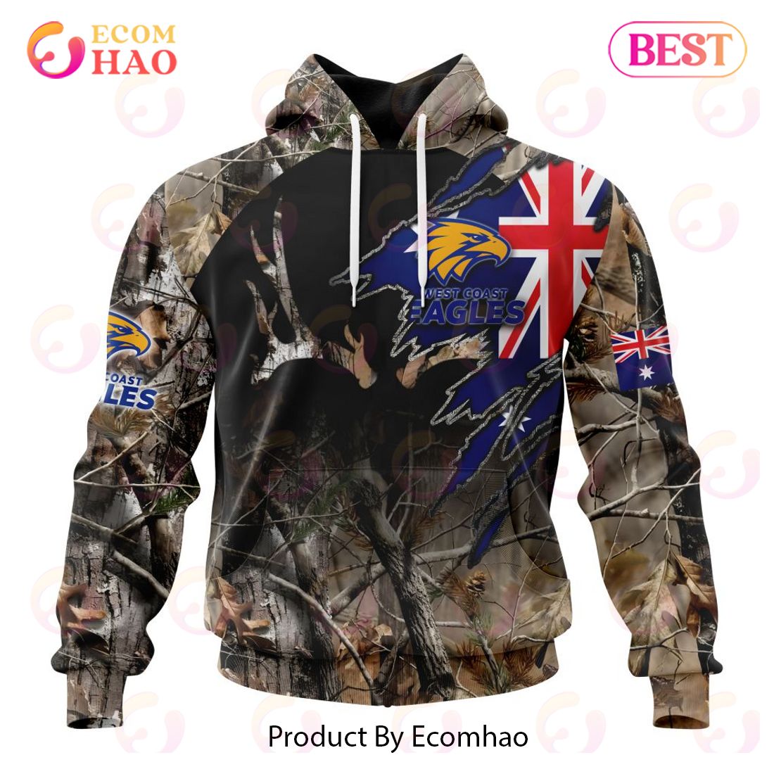 AFL West Coast Eagles Special Camo Realtree Hunting 3D Hoodie