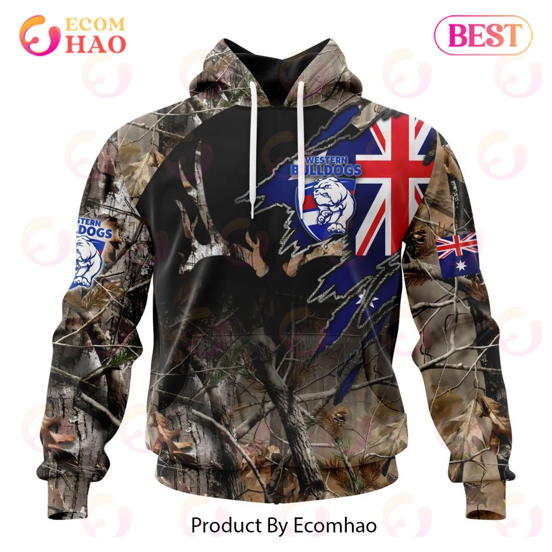 AFL Western Bulldogs Special Camo Realtree Hunting 3D Hoodie