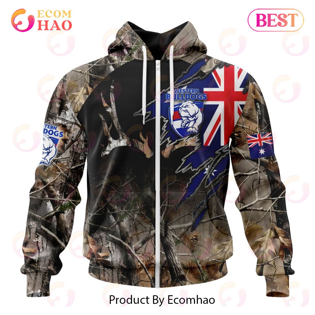 AFL Western Bulldogs Special Camo Realtree Hunting 3D Hoodie