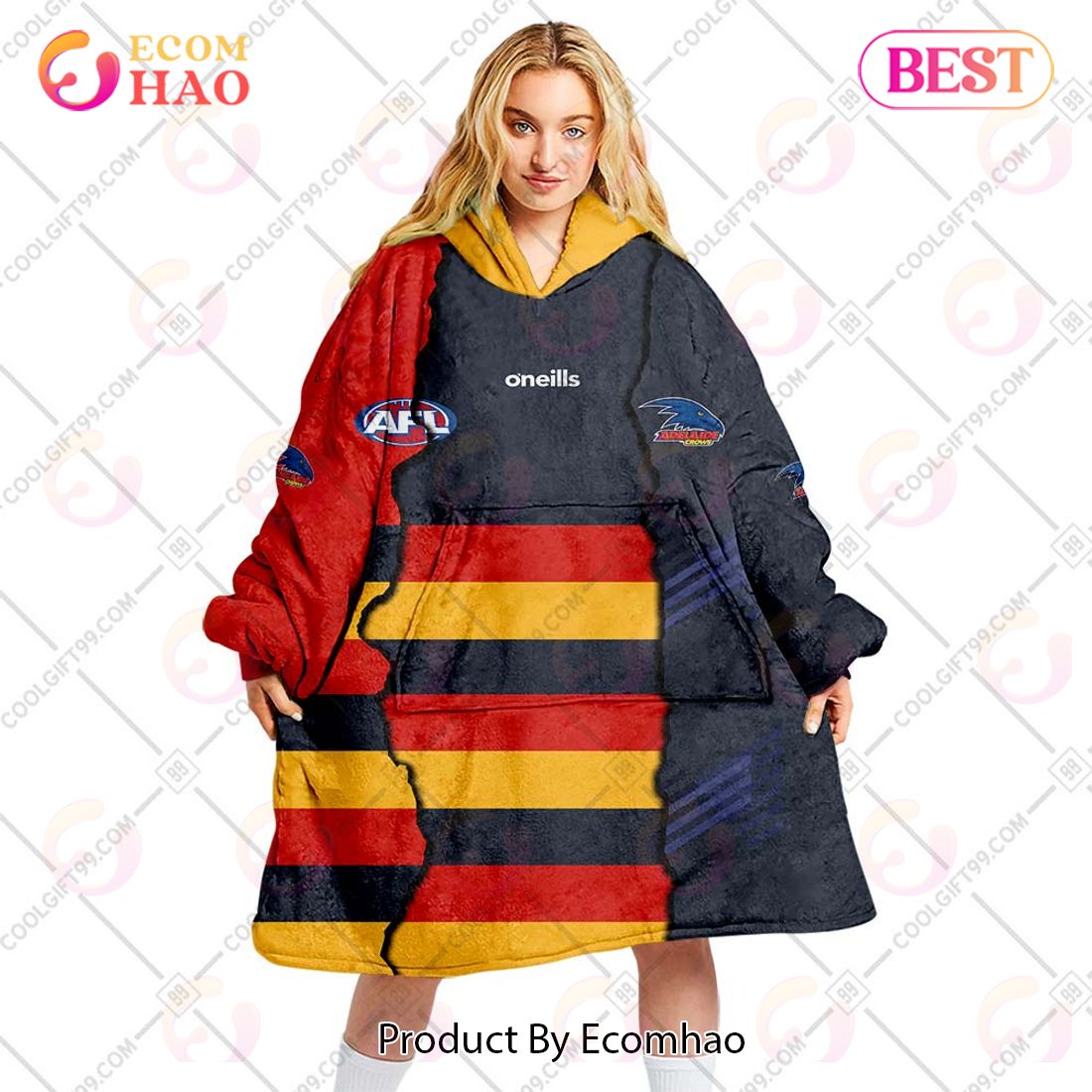 Personalized AFL Adelaide Crows Mix V1 Jersey Oodie, Flanket, Blanket Hoodie, Snuggie