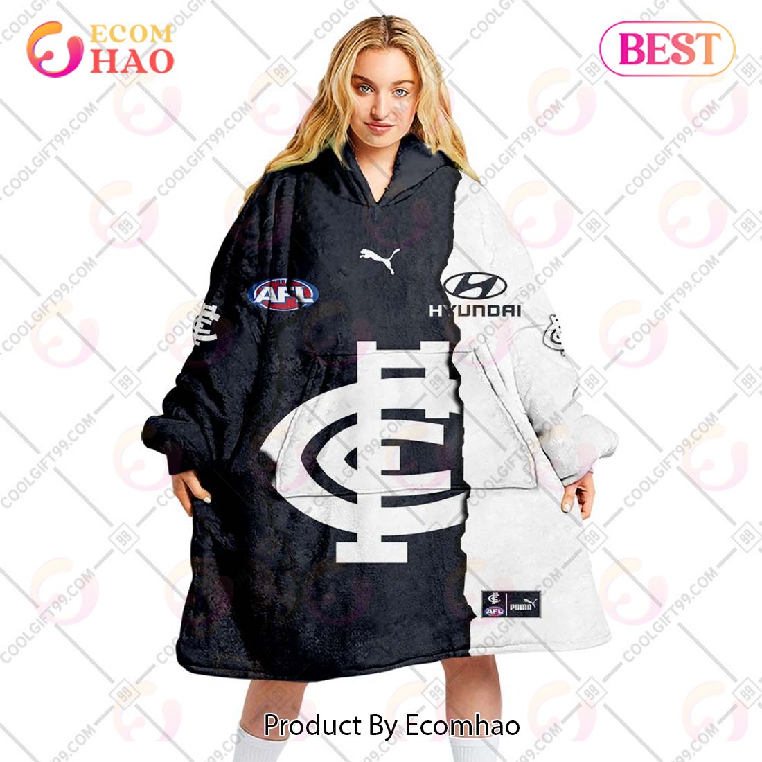 Personalized AFL Carlton Blues Mix V1 Jersey Oodie, Flanket, Blanket Hoodie, Snuggie