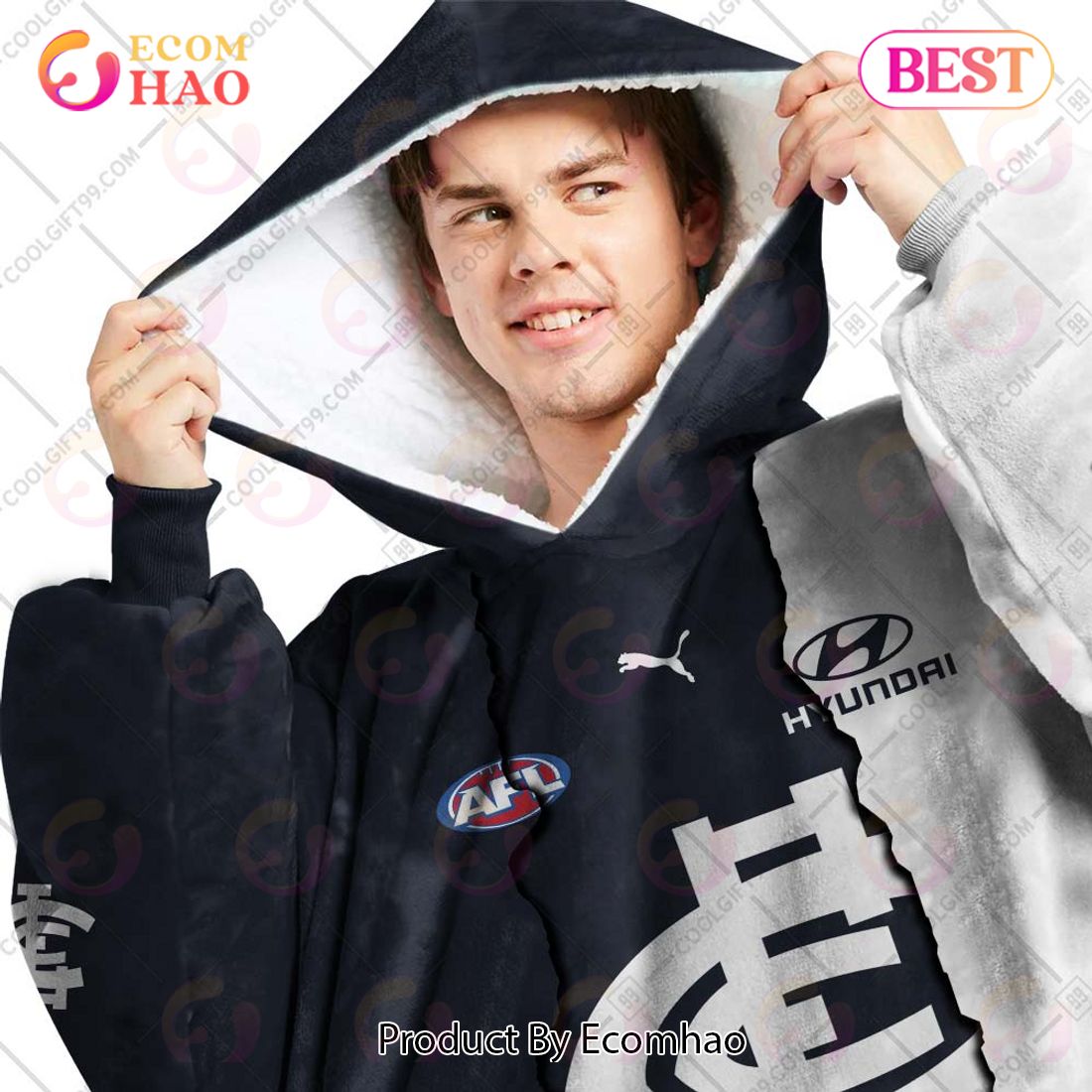 Personalized AFL Carlton Blues Mix V1 Jersey Oodie, Flanket, Blanket Hoodie, Snuggie