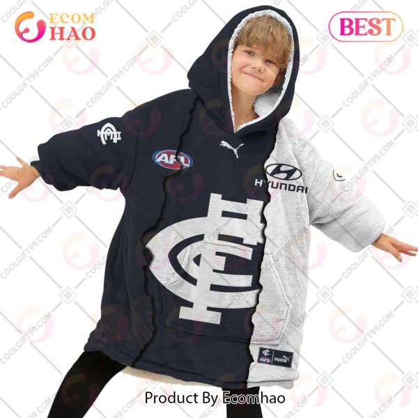 Personalized AFL Carlton Blues Mix V1 Jersey Oodie, Flanket, Blanket Hoodie, Snuggie