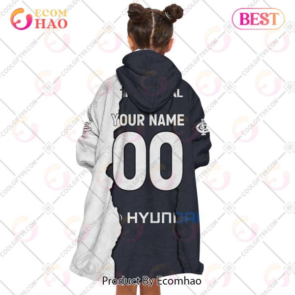 Personalized AFL Carlton Blues Mix V1 Jersey Oodie, Flanket, Blanket Hoodie, Snuggie