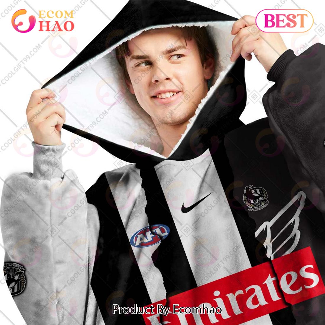 Personalized AFL Collingwood Magpies Mix V1 Jersey Oodie, Flanket, Blanket Hoodie, Snuggie