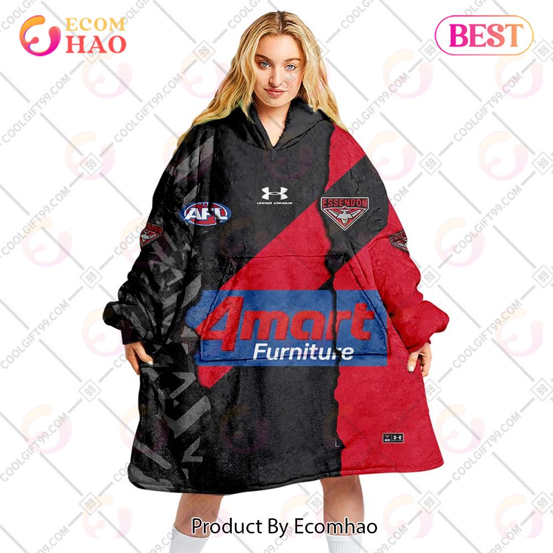 Personalized AFL Essendon Bombers Mix V1 Jersey Oodie, Flanket, Blanket Hoodie, Snuggie