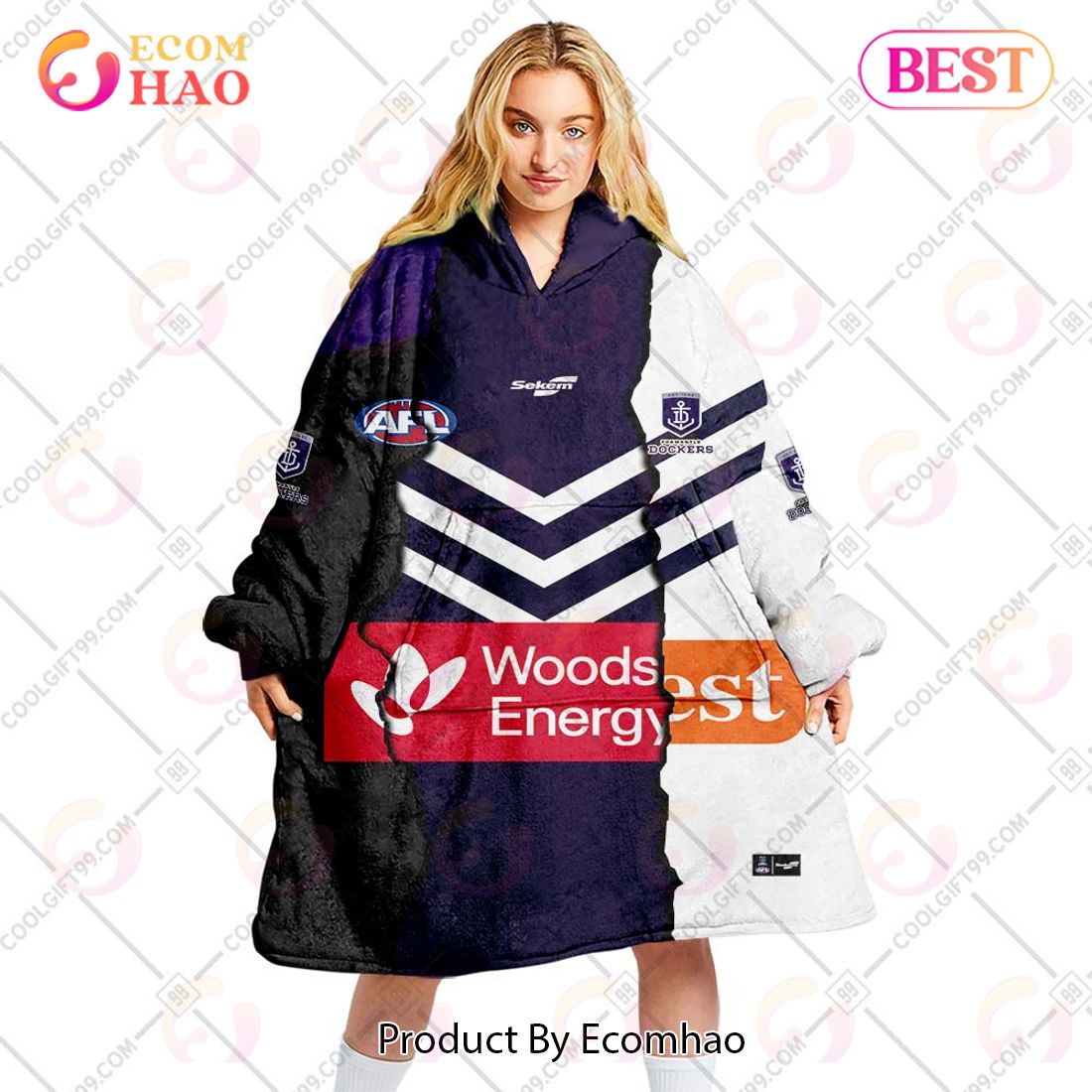 Personalized AFL Fremantle Dockers Mix V1 Jersey Oodie, Flanket, Blanket Hoodie, Snuggie