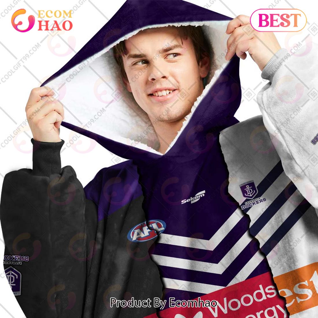 Personalized AFL Fremantle Dockers Mix V1 Jersey Oodie, Flanket, Blanket Hoodie, Snuggie