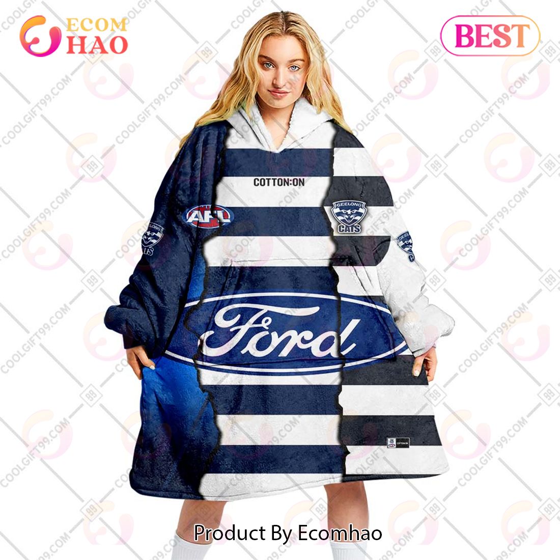 Personalized AFL Geelong Cats Mix V1 Jersey Oodie, Flanket, Blanket Hoodie, Snuggie