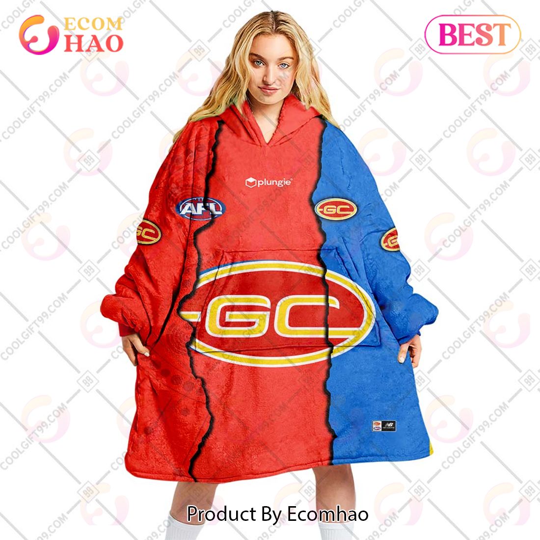 Personalized AFL Gold Coast Suns Mix V1 Jersey Oodie, Flanket, Blanket Hoodie, Snuggie