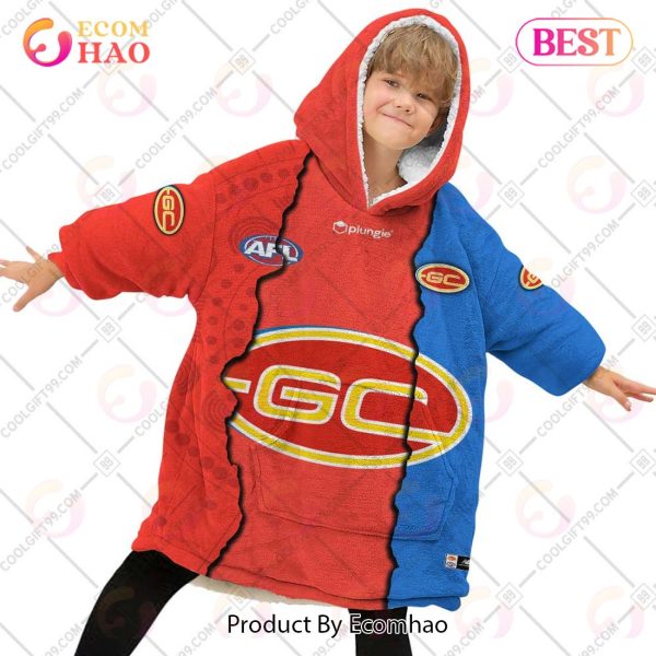 Personalized AFL Gold Coast Suns Mix V1 Jersey Oodie, Flanket, Blanket Hoodie, Snuggie