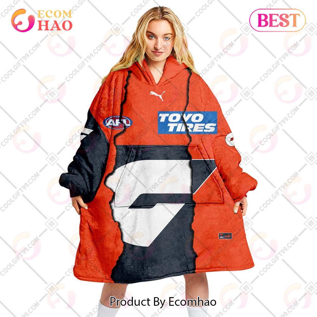 Personalized AFL Greater Western Sydney Giants Mix V1 Jersey Oodie, Flanket, Blanket Hoodie, Snuggie