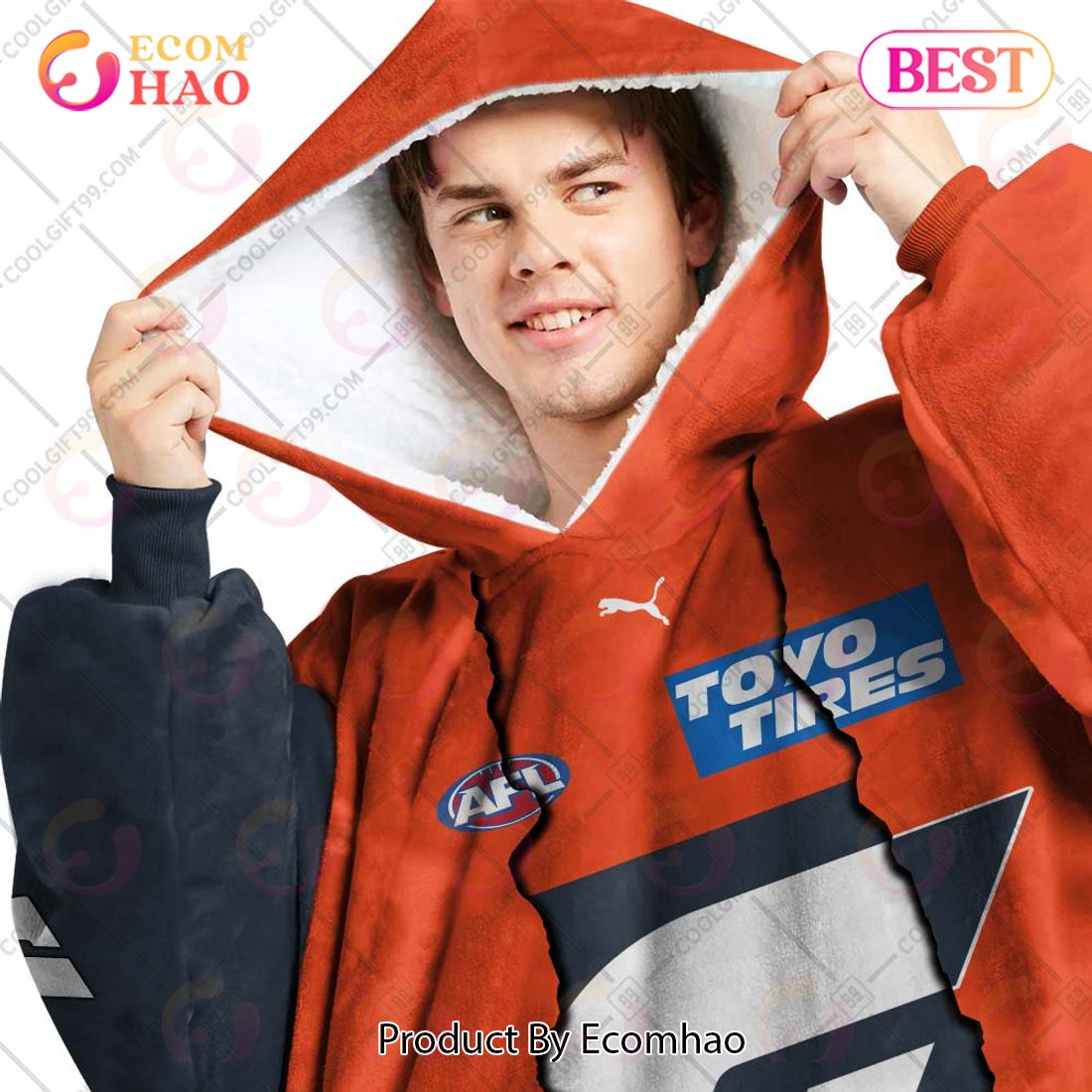 Personalized AFL Greater Western Sydney Giants Mix V1 Jersey Oodie, Flanket, Blanket Hoodie, Snuggie