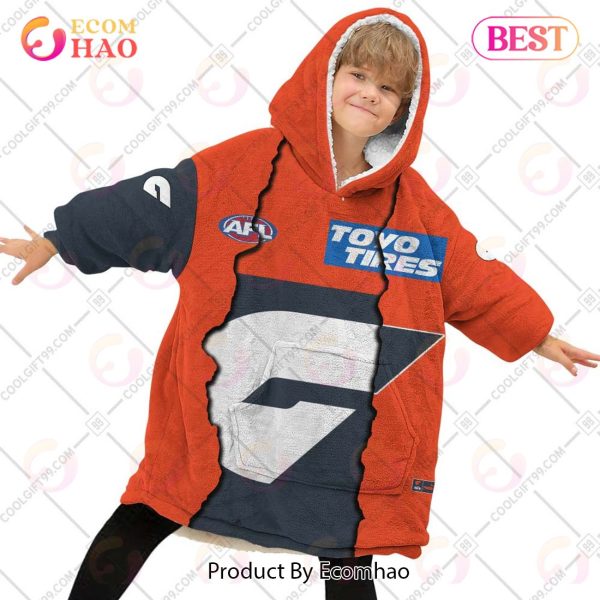 Personalized AFL Greater Western Sydney Giants Mix V1 Jersey Oodie, Flanket, Blanket Hoodie, Snuggie
