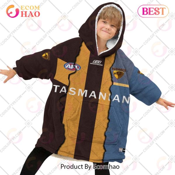 Personalized AFL Hawthorn Hawks Mix V1 Jersey Oodie, Flanket, Blanket Hoodie, Snuggie