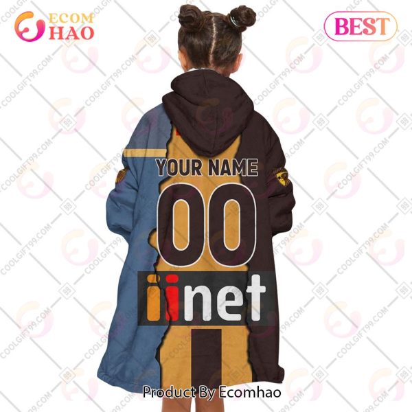 Personalized AFL Hawthorn Hawks Mix V1 Jersey Oodie, Flanket, Blanket Hoodie, Snuggie